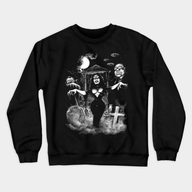 Vampira Plan 9 zombies Crewneck Sweatshirt by monstermangraphic